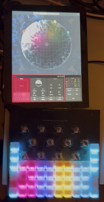 The screen and the pads lit
