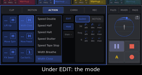 Tap A3, tap the mode key: 1shot, a short A runs it through. Tap the mode again: Hold, the action ends when A is released.