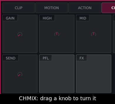 On CHMIX drag HIGH up, double tap it: flat. Drag SEND up, double tap it: off.