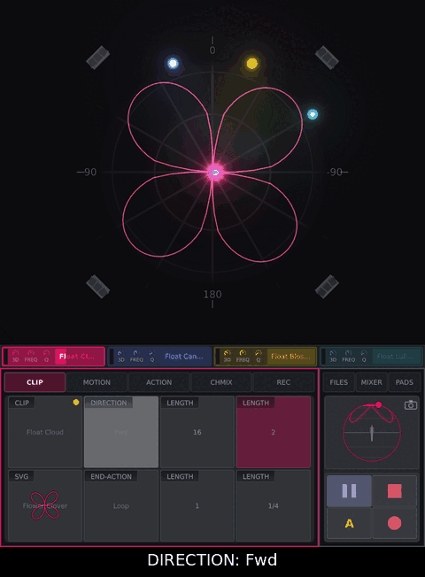 With the clip playing, tap DIRECTION three times: Rev, Bnce, Rnd.