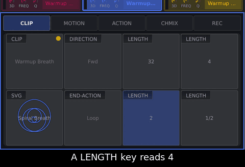 Drag a LENGTH key up: 4 becomes 8, then 16, and the key keeps it.