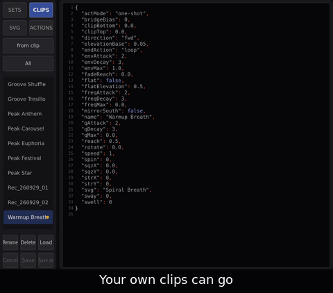 In FILES › CLIPS tap one of your own clips, tap Delete (it asks Sure?), tap Delete again: the row is gone.
