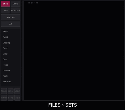 In FILES › SETS tap from set, then Save as: the device's set is kept as a new set of your own.