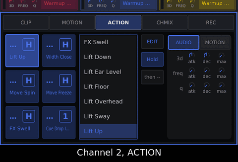 On channel 2's ACTION page tap A6, then tap Cue Dub Echo in the list: A6 carries it.